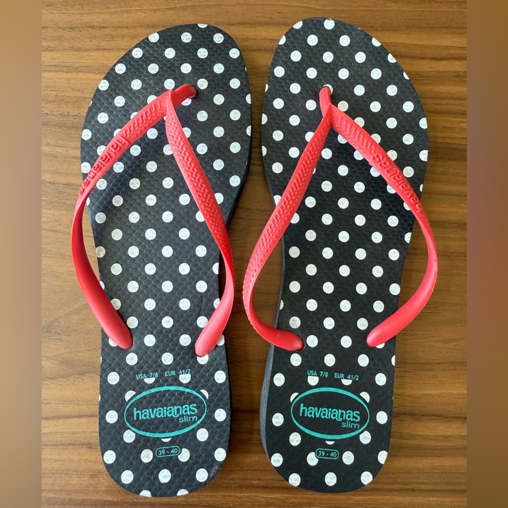 Havaianas Polka Dot Flip Flops with Red Straps